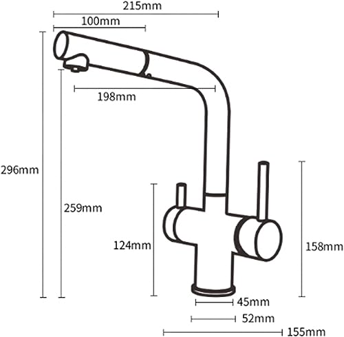 Robinetterie cuisine 3 voies en finition brossée durable avec double commande d'eau pure
