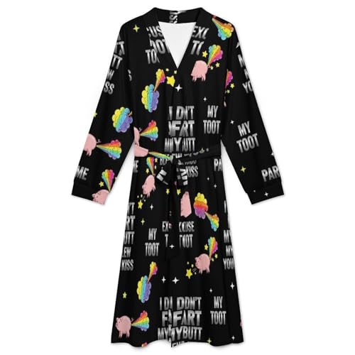 FOSKERV Women's Long Sleeve Robe, Soft Comfortable Loungewear with Belt, Fashion Open Front Nightgown for Bedroom, Living Room, Pink Pigs Animal I Didnt My Blew You A Kiss, (M)