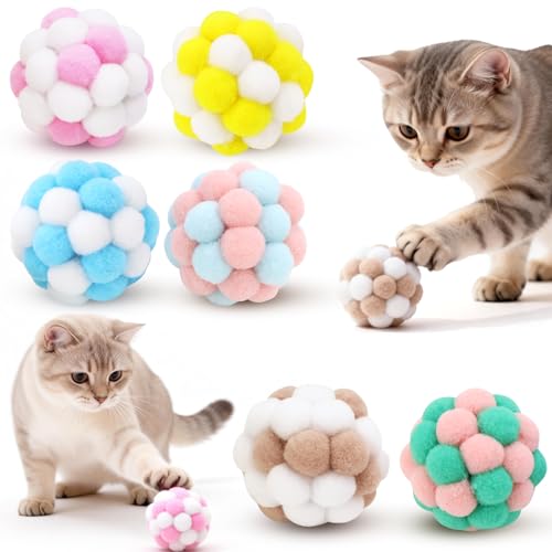 QGGTQG Katzenspielzeug Ball, Katzenbälle, 6 Stück Katzen Ball mit Glöckchen Soft Filzbälle für Katzen Interaktives Katze Bälle für Innen...