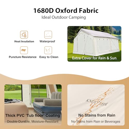Image of KNUO Inflatable Camping Tent, Large Blow-Up Air Tent, No Assembly Needed Luxury Glamping House, Oxford Fabric