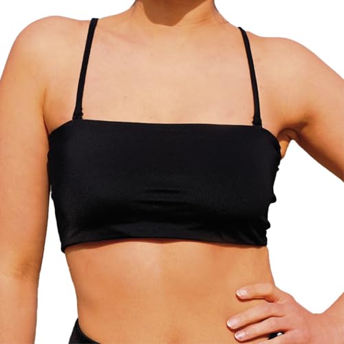 MYLILY Bikini Top Bandeau | Bandeau Top Women | Removable Straps and Strapless | Bandeau Bikini Top Black, black, M