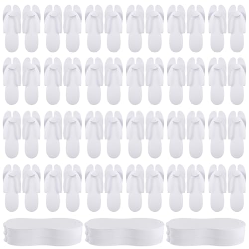 100 Pairs Disposable Pedicure Slippers Bulk,White EVA Flip-Flops Kit,SPA Pedicure Slippers for Adult,Lightweight and Easy to Wear,Ideal for Nail Salons,Hotels,Travel,Home,Party