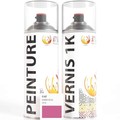 ipixline Kit Retouche Peinture Carrosserie Voiture - Bombe Aérosol Peinture Auto 400 ml, Vernis Brillant 1k 400 ml - Compatible avec Fiat - Barbie Rosa 591A