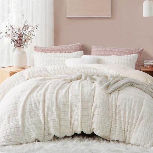 Lanqinglv Plüsch Bettwäsche 135x200 Kunstfell Weiß Flauschig Warme Flanell – Ansicht 2