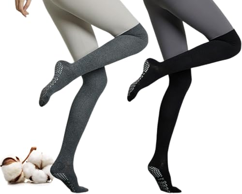 CHUNFO Womens Thigh High Grip Socks Knee Pilates Yoga Non Slip Cotton Barre Stocking s Size5-9