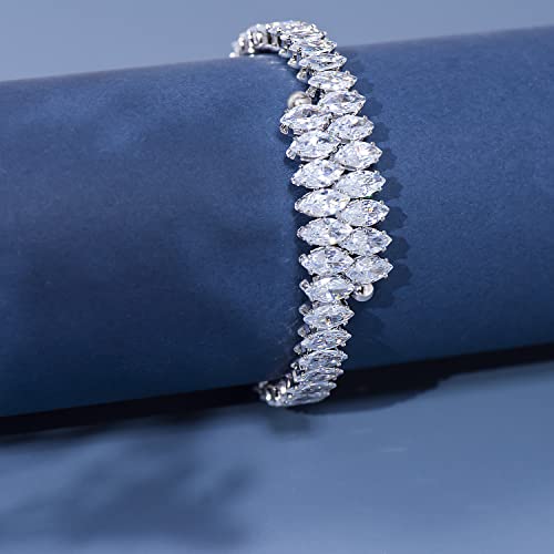 Cubic Zirconia Adjustable Cuff Bracelet for Women Men, White Gold Plated CZ Bracelet and Anklets Chain 6