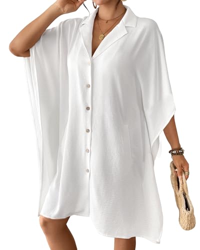Bsubseach Swimsuit Coverup for Women Lapel Collar Bathing Suit Cover Up for Swimwear Button Down Beach Shirt Dresses