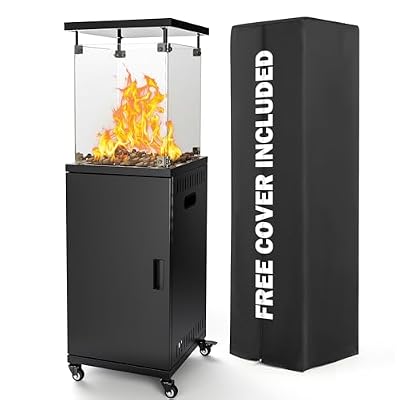 Pamapic Patio heater, 41,000 BTU Propane Outdoor Heater with Lockable Wheels, CSA Certificated Patio Heater with Cover for Patio, Backyard, Balcony (Ink)