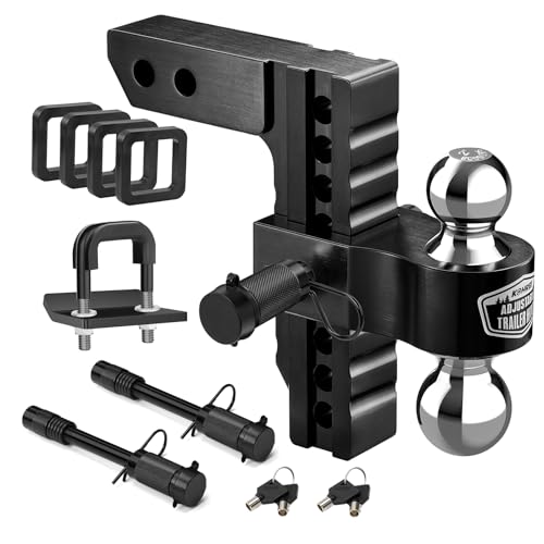 Image of Kohree Adjustable Trailer Hitch Fit 2 Inch Receiver, Dual Solid Ball 2 inch and 2-5 /16 inch(12,500 LBS GTW), 8 inch Drop & Rise Heavy Duty Aluminum Tow Hitch with 4 Silencer Pads & 2 Locking Hitch Pin, Black