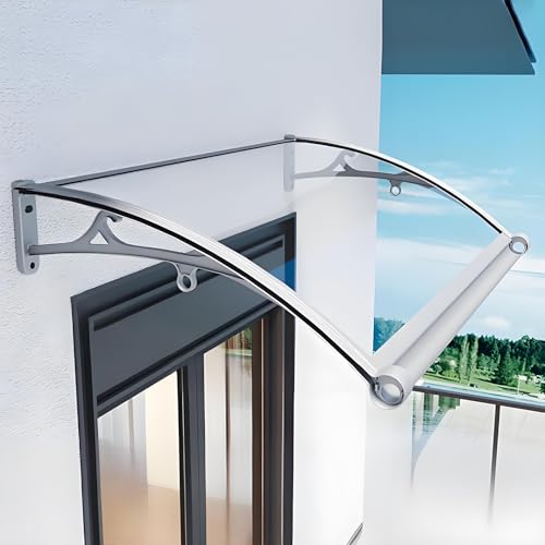 Auvent De Porte Et Fenêtre avec Support en Alliage D'aluminium - Marquise D'extérieur en Polycarbonate - Protection UV, Pluie, Neige/Support Blanc(Clear,60 *...