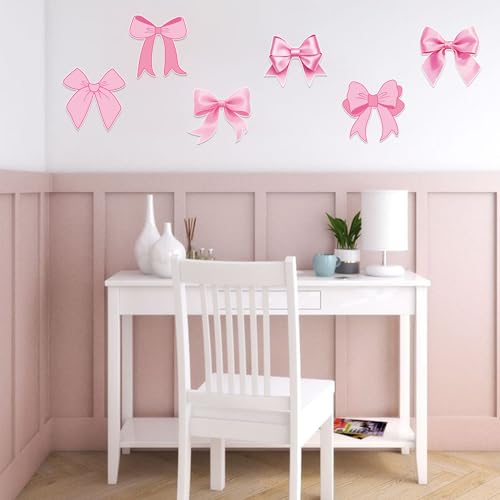 Image of Vuzvuv 48Pcs Pink Bow Paper Cutouts with 100Pcs Glue Points,Pink Bow Cut Outs Bulletin Board Decorations for Birthday Party Theme Decor Supplies