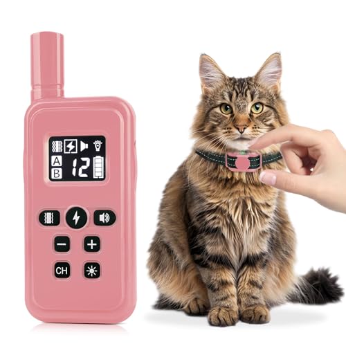 Cat Shock Collar Smallest Cat Training Collar with Remote 2000ft Range Electric Cats Bark Collar with Shock Vibration Beep 3 Modes to Stop Meowing Waterproof Rechargeable Pink