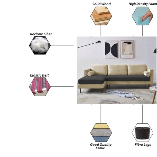 Image of Lezra LHS 4 Seater L Shape Sofa Set for Living Room (Cream Black Fabric) Premium Fabric Sofa