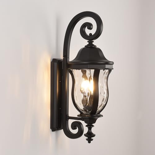 Image of Black Exterior Wall Sconces, 28 inch H Large Outdoor Wall Light Fixtures