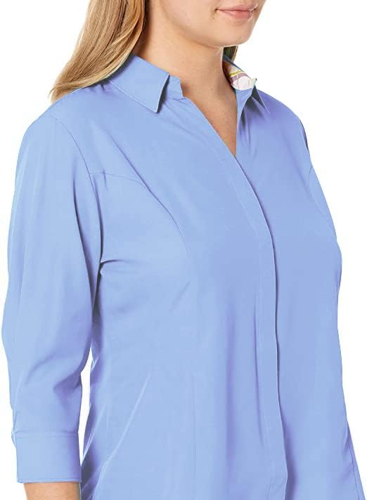 Women's Button Down Shirt 4-Way Stretch V Neck Blouse Wrinkle Resistant & Breathable 3/4 Sleeve Collared Work Top - Image 2