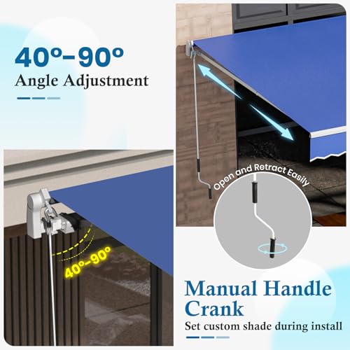 VUYUYU 8.2\'x6.5\' Patio Awning Retractable Awning Cover Sunshade Shelter Outdoor Canopy with Crank Handle and Water-Resistant Polyester for Courtyard, Balcony, Shop, Restaurant, Cafe, Deck - Thumbnail 3