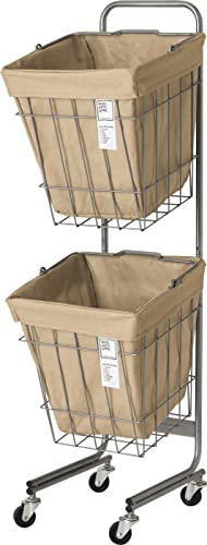WIRE ARTS & PRO ランドリースクエアバスケット ダブル(2段)30L×2 キャスター付 003327 (ベージュ)