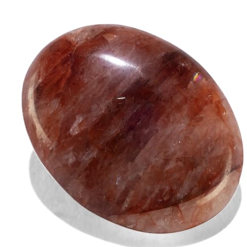 KALIFANO Fire Quartz Palm Stone with Healing & Calming Effects - High Energy Hematoid Cuarzo Reiki Worry Crystal Used for Soothing Anxiety and Stability (Information Card Included)
