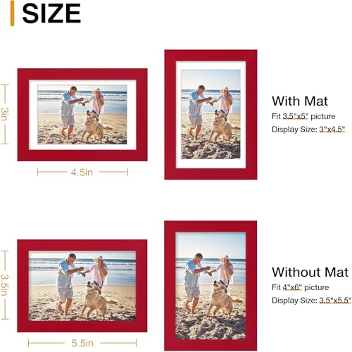 decorUhome 4x6 Picture Frame, Display Pictures 3.5x5 with Mat or 4x6 without Mat, Wall & Tabletop Display Photo Frame, Red, 1 Pack