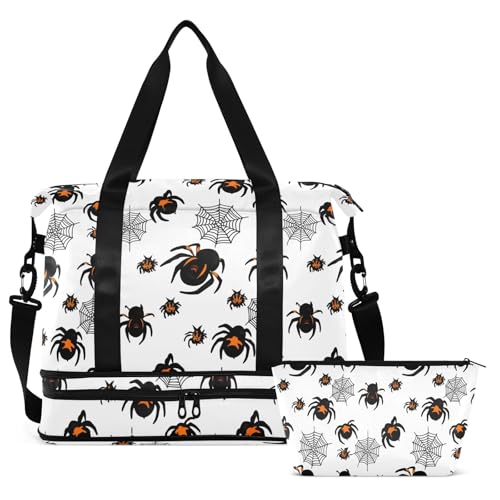 Helloween Black Duffel Bag for Women Men Gym Bag with Shoe Compartment Wet Pocket Carry On Weekender Overnight Bags for Hospital Gym Travel