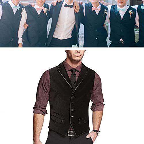 Men's Black Velvet Wedding Suit Vest with 2 Pockets Lapel 5 Button Formal Dress Waistcoat for Prom Party (Size : Large)3