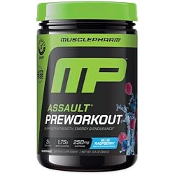 Muscle Pharm Assault Pre Workout Powder Blue Raspberry Flavor - 30 Servings | Beta Alanine, Caffeine, Creatine, Betaine Anhydrous, Endurance Support, Strength Booster, Workout Energy