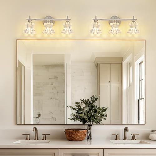 Image of Brused Nickel Bathroom Light Fixture 3-Lights Vintage Vanity Lights