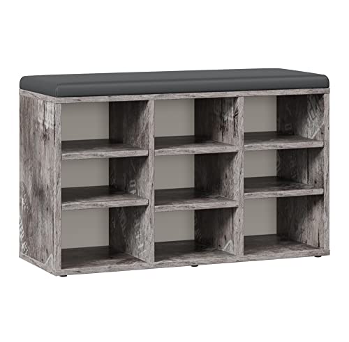 RICOO Schuhbank mit Sitzfläche & Stauraum 79x49x30cm Pressholz Grau,...
