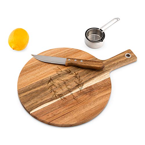 Tabla de cortar redonda de madera personalizada Weddingstar con mango 16.5" x 12" miniatura 2