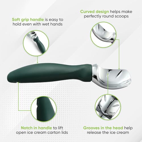 Image of Spring Chef Heavy Duty Ice Cream Scoop with Soft Grip Handle, Pine Green