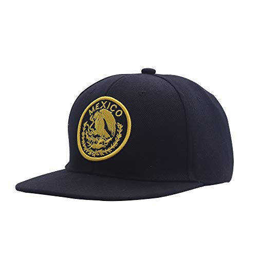 Mexico Eagle Embroidery Snapback Hat Adjustable Mexico Flag Baseball Cap Black