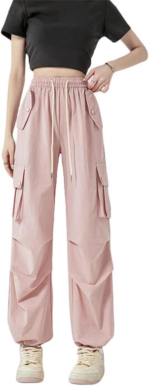 JYHBHMZG Women's Summer Lightweight American Style Retro Sports High Waist Casual Straight Wide Leg Cargo Pants