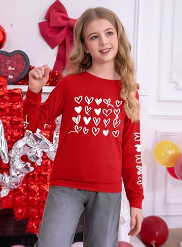 Image of Ithalt Kids Valentine Shirt Girls Valentines Shirts Cute Heart Graphic Long Sleeve Tee Tops 4-14y