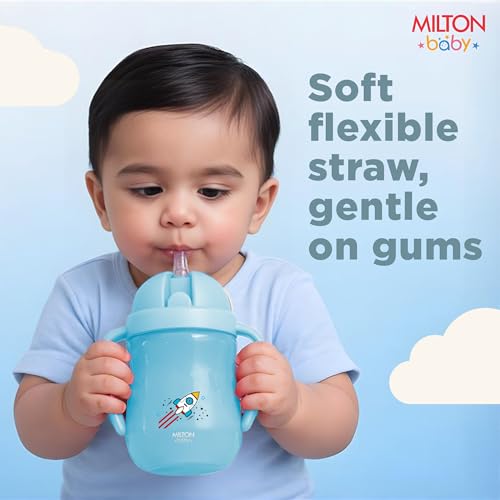 Image of Milton Baby Flexible Straw Sipper Bottle | 360 Drinking with No-Spill Weighted Straw | BPA-Free, Food-Grade Material |Microwave & Sterilizer Safe,Sipper water bottle for kids 12+ Month,270 ml,Sky Blue