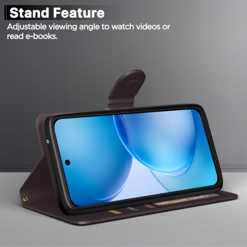 Image of Pikkme Flip Cover for Oppo Reno 16c 5G Leather Finish | Inside TPU with Card Pockets | Wallet Stand and Shock Proof | Complete Protection Flip Case (Coffee)