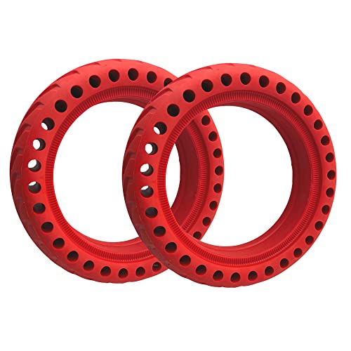 ehua® 2x Pneu Plein pour Xiaomi Trottinette M365/Pro/Pro2/1S/Essential/3 et Wispeed T850/T855/pro, Roue Alveolée dure Anti Crevaison Anti dérapant Increvable Solide Avant/Arrière (2xPneu plein ROUGE) Cover