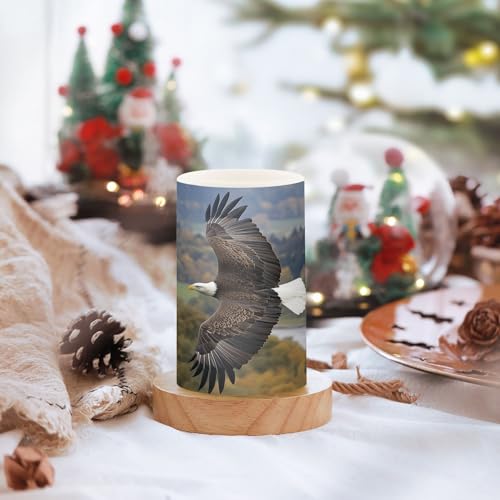 Image of Eagle Fly Sky Forest Flickering Flameless Candles LED Battery Operated with Remote Timer Pillar Candles for Home Birthday Wedding Christmas Decor, Set of 2