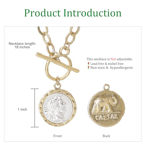 MISS SECRET Chunky Coin Necklace for Women Antique Gold and Silver Plated Roman Coin Chain Pendant Necklaces Toggle 18 Inch Chunky Link Jewelry Gift for Women4