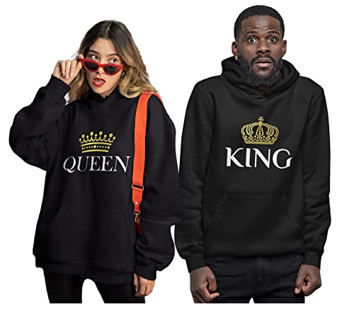 Tstars King & Queen Matching Couple Hoodie Set - His &...
