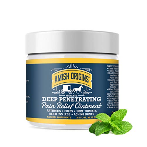 Amish Origins Deep Penetrating Pain Relief Cream Ointment 3.5 oz- Medicated Pain Relief Cream, Quick Acting Pain Relief Formula, Perfect for Aching Joints, Arthritis, Restless Legs, Sore Muscles