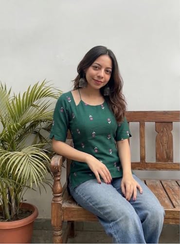 Image of ANNI Designer Short Kurti for Women Viscose Blend Printed Ethnic Tunic | Stylish Kurti Tops with Jeans Styling | Casual Office Wear | Trendy Indian Fashion for Woman