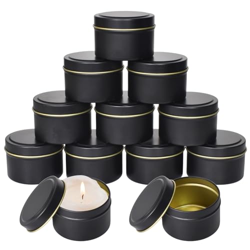 12 botes de vela, 120 ml, tarros de velas negros de hojalata, tarros redondos con tapa de rosca, juego de latas para hacer velas, almacenamiento de joyas y cosméticos