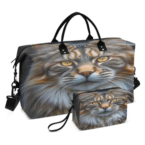 Cool Animal Cat Kitten Travel Duffle Bag Gym Bag Weekender Bags with Toiletry Bag Travel Trip Tote Bag
