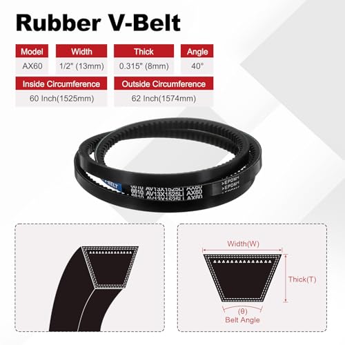 Image of AX60 Belt, Raw Edge Cogged Industrial Rubber EPDM V-Belt, Pack of 2