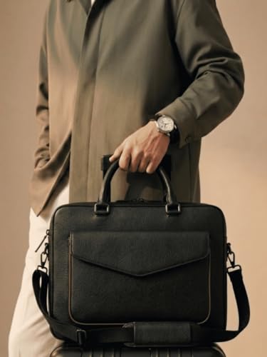 Image of Vegan Leather Laptop Messenger Bag for Men & Women | 15.6 Inch Office Shoulder Bag with Padded Laptop Compartment Multi-Pocket Work Satchel Adjustable Strap Business Bag | Alls