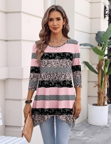 Image of Zeagoo Womens Tops 3 /4 Sleeve Loose Fit Dressy Tunics Plus Size Boho Shirts