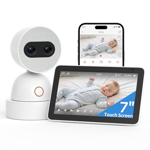 Image of Simsky Video Baby Monitor, Dual 4MP Cameras with 6X Zoom, 7" UHD Large Touch Screen Smart Portable Audio Monitor, 24/7 Recording in app, AI Tracking, Intelligence Detection, 32GB Local Storage