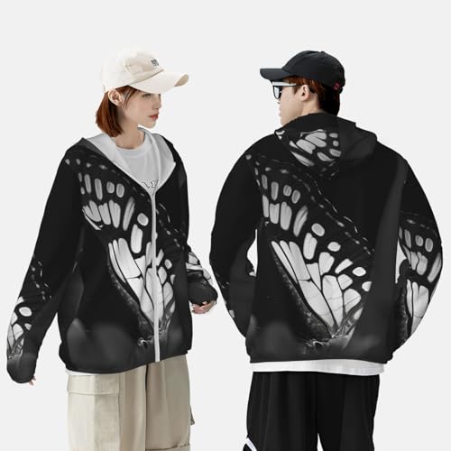Sun Protection Hoodie Black and white wings Jacket Lightweight Long Sleeve Sun Shirts miniatura 5