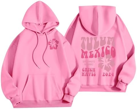 Womens cute hoodies Casual Long Sleeve Letter Print Graphic Drawstring Pullover Cute Sweatshirts 2024 Fashion