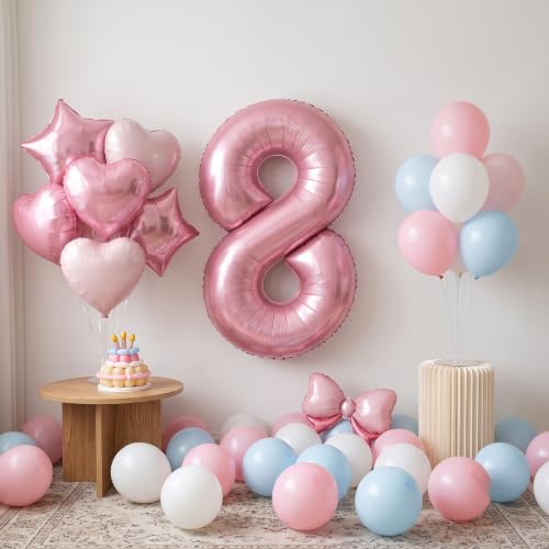 Image of TONIFUL 8th Birthday Balloons Kit 40 Inch Pink Large Number 8 Foil Balloon